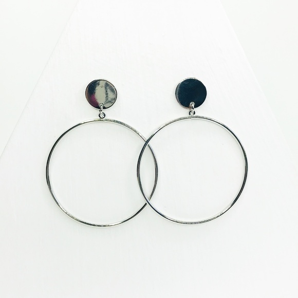 Silver Circle Drop Hoops - Picture 7 of 8